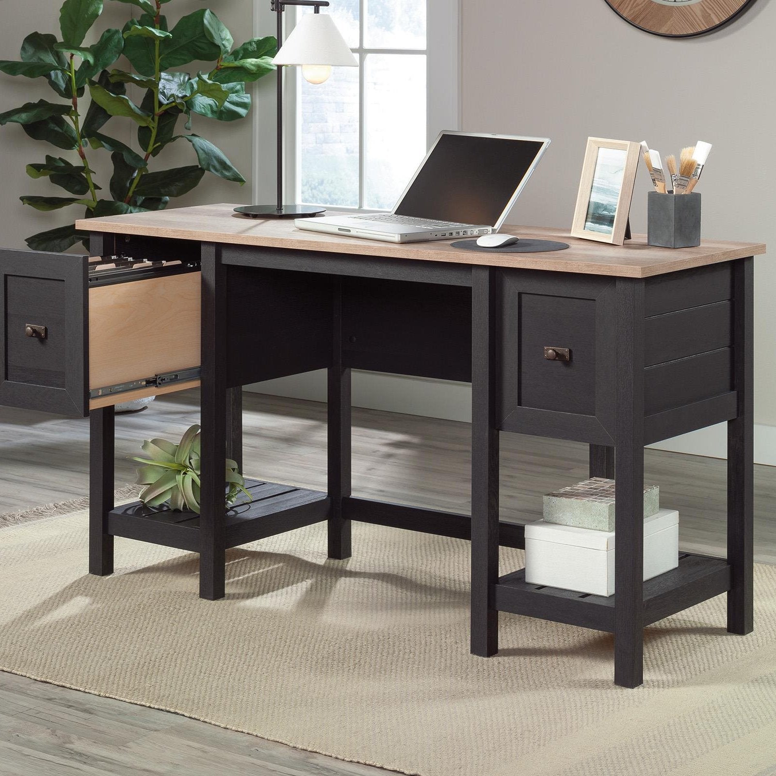 Teknik Shaker Style Desk Raven Oak - Work Well HQ